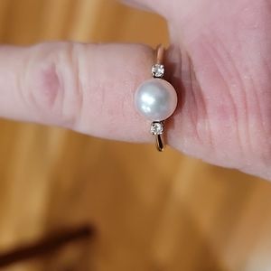 Pearl ring with diamond accents